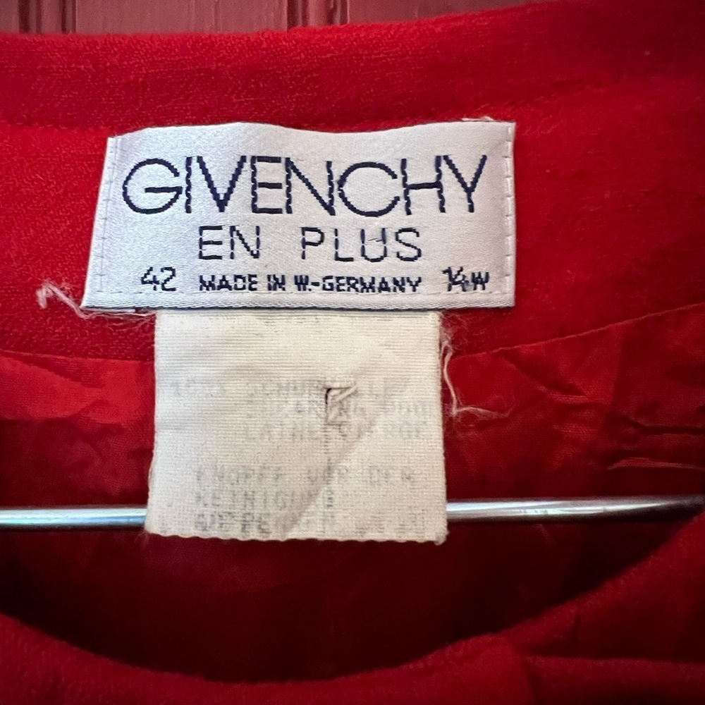 Vintage 80’s Givenchy EN Plus Vibrant Red Wool Long Sleeve Dress 14W - Picture 10 of 16